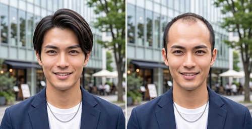 フサフサと若ハゲ（同一人物）